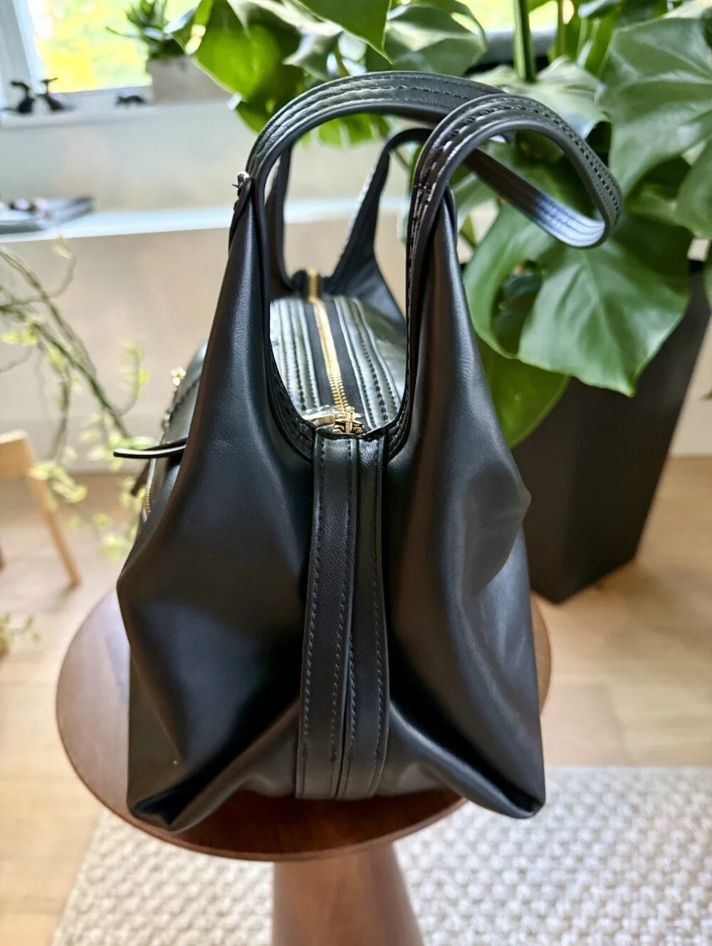 Dolce Vita Genuine Black Leather Slouchy Hobo Shoulder Bag Minimalist Chic